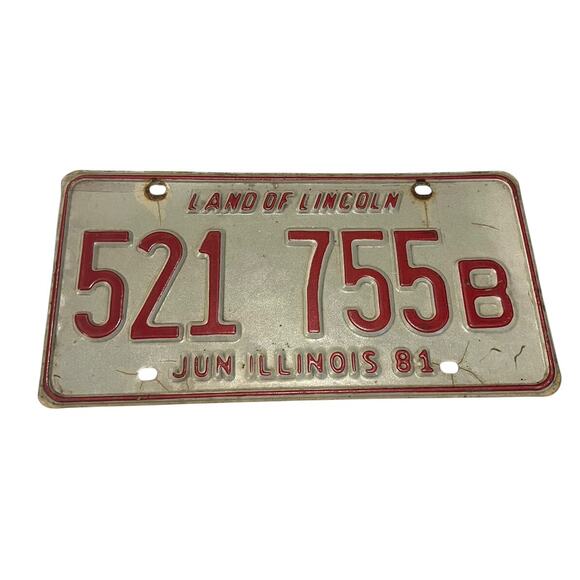 1981 Illinois License Plate Tag # 521 755B White Land of Lincoln - Picture 1 of 2